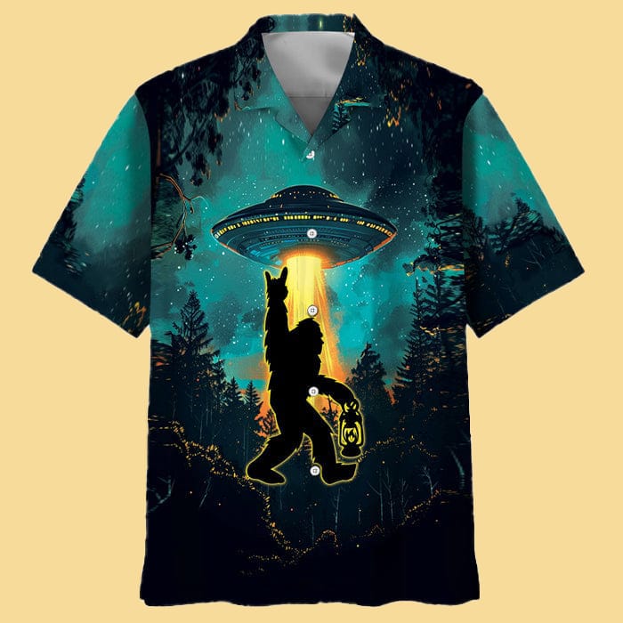 Bigfoot Alien Camping Night Hawaiian Shirt - Cabryon