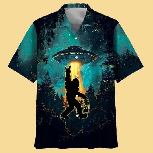 Bigfoot Alien Camping Night Hawaiian Shirt - Cabryon