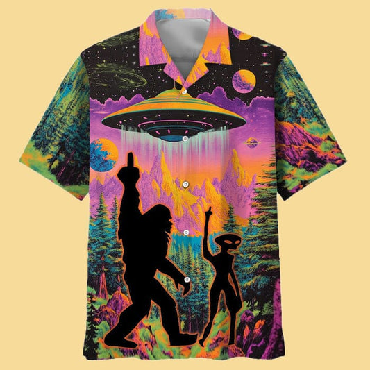 Bigfoot Alien Spaceship Hawaiian Shirt - Cabryon