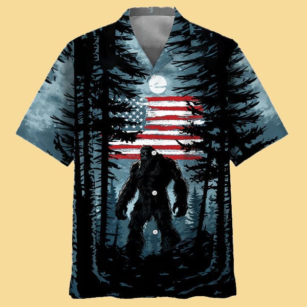 Bigfoot Alien UFO Forest Tattoo Hawaiian Shirt - Cabryon