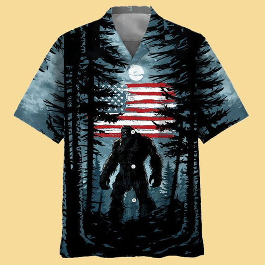 Bigfoot Alien UFO Forest Tattoo Hawaiian Shirt - Cabryon