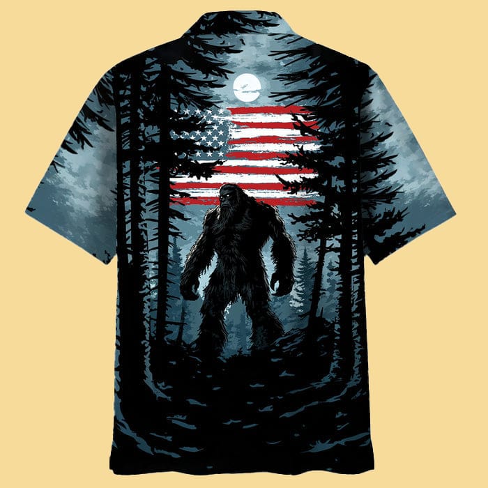Bigfoot Alien UFO Forest Tattoo Hawaiian Shirt - Cabryon