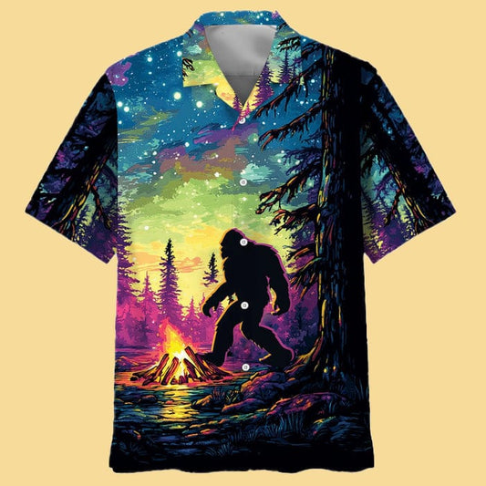 Bigfoot Alone Campfire Night Hawaiian Shirt - Cabryon