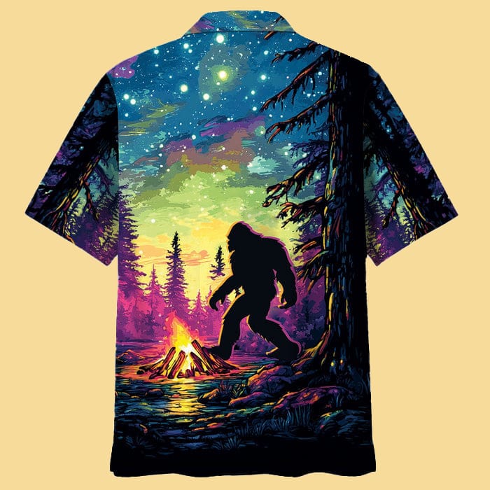 Bigfoot Alone Campfire Night Hawaiian Shirt - Cabryon
