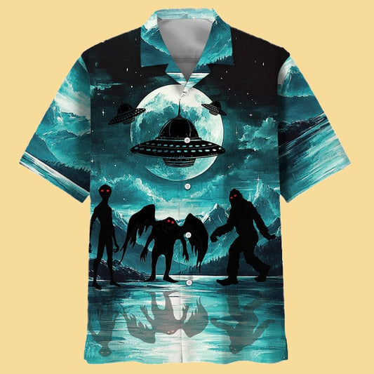 Bigfoot and Mothman Alien Hawaiian Shirt - Cabryon