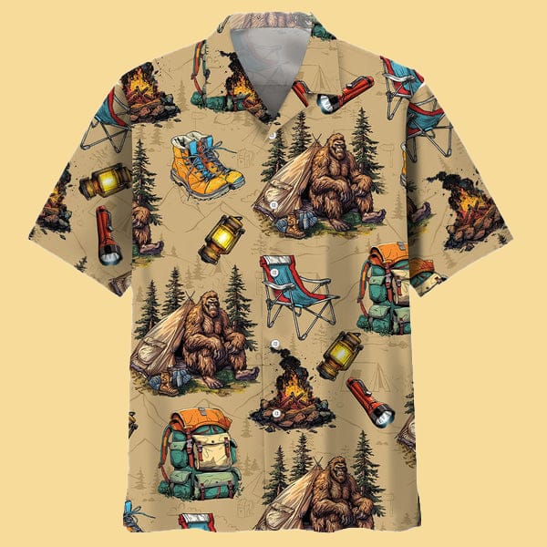 Bigfoot Camping Vintage Hawaiian Shirt - Cabryon