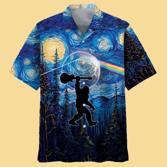 Bigfoot Guitar Starry Night Hawaiian Shirt - Cabryon