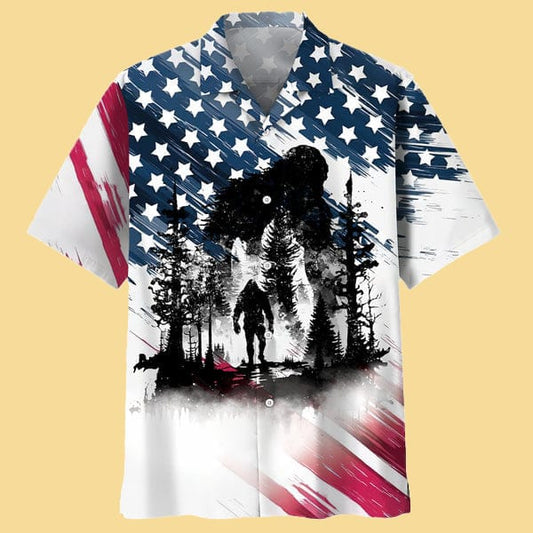 Bigfoot Sasquatch American Flag Patriotic Hawaiian Shirt - Cabryon