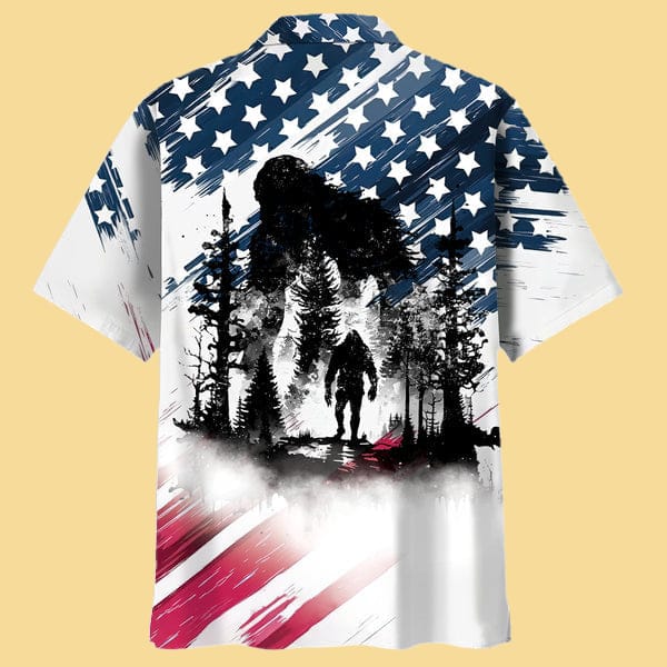 Bigfoot Sasquatch American Flag Patriotic Hawaiian Shirt - Cabryon