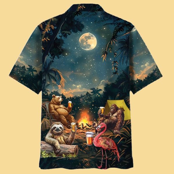 Camping Bigfoot Bear Sloth Flamingo Hawaiian Shirt - Cabryon