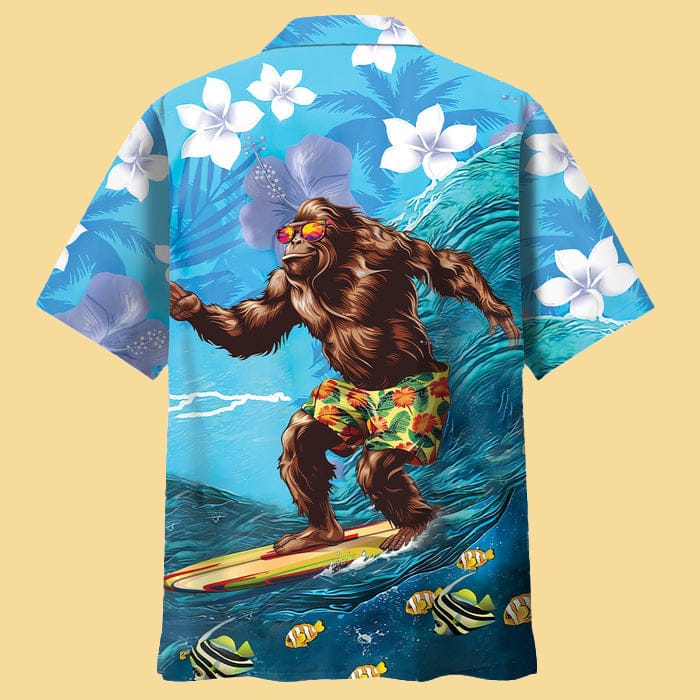 Funny Bigfoot Surfing Hibiscus Hawaiian Shirt - Cabryon