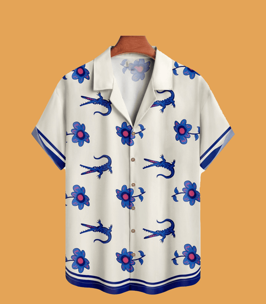 Hardaddy Light Blue White Lotus Alligator Dress Shirt - Cabryon