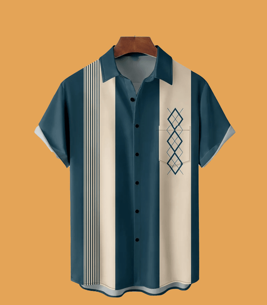 Hardaddy Men's Geometric Print Wrinkle Resistant Moisture Wicking Fabric Lapel Short Sleeve Hawaiian Shirt - Cabryon