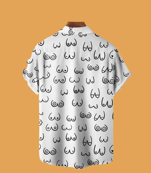 Hardaddy Moisture - wicking Art Abstract Line Drawing Chest Pocket Hawaiian Titty Shirt - Cabryon